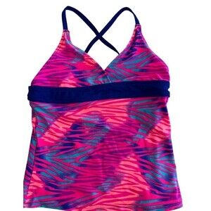 NWT TYR Pink Multicolor Claire Swimsuit Crisscross Tank Top Size Small (6/6X)